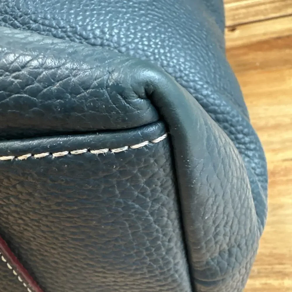 Dooney & Bourke Logo Lock Hobo Satchel Bag‎ Shoulder Purse Blue Leather READ